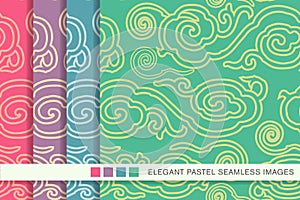 Seamless pastel background set oriental Chinese cloud pattern