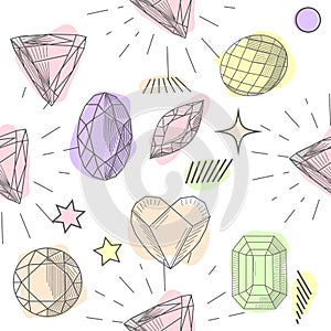 Seamless pastel diamonds pattern. Background with colorful gemstones