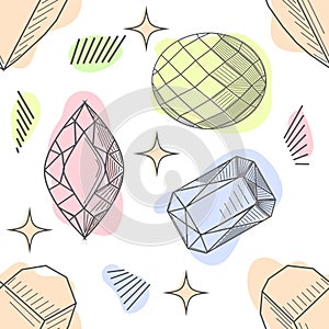 Seamless pastel diamonds pattern. Background with colorful gemstones