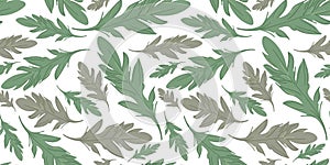 Seamless Pastel Leaf Pattern with Elegant Green and Beige Tones on a White Background photo