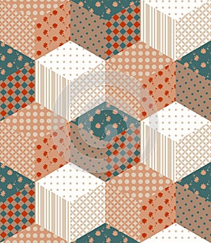 Seamless patchwork pattern from colorful cubes.