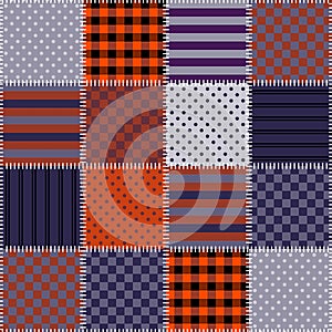 Seamless patchwork pattern in Halloween colors. Quilting.