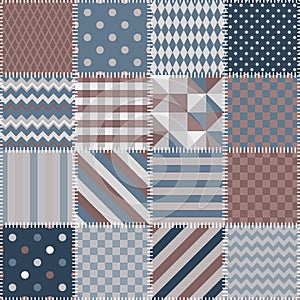 Seamless patchwork pattern from square patches. Vector illustration