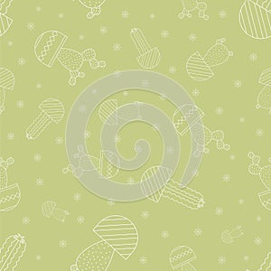 Seamless patern with cactuses. Vector desert background. Wallpaper with house cactuses in pot