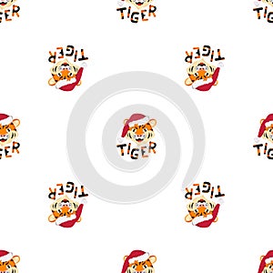 Seamless patern with happy tiger