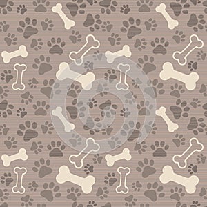 Seamless patern - pet paw print and bone