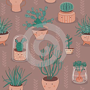 Seamless Patten With Cactuses And Succulent Plants
