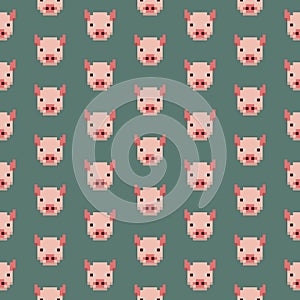 Seamless patter pixel art pig