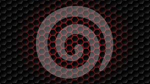 Vector Seamless Black Hexagons Metal Mesh Pattern in Dark Red Gradient Background