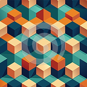 Seamless pattern with 3d cubes in retro style.
