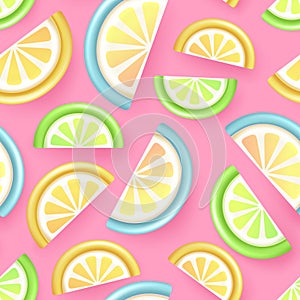 Seamless pattern with 3D plastic tropic fruits. Summer background.