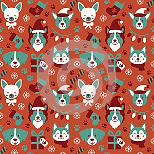 Seamless vector pattern with cute dog faces.