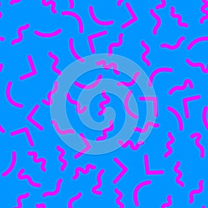 Seamless pattern with 80s memphis geometics style and vibrant psychedelic colors