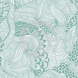 Seamless pattern abstract background with colorful ornament. Hand draw illustration, coloring book zentangle. Algae sea