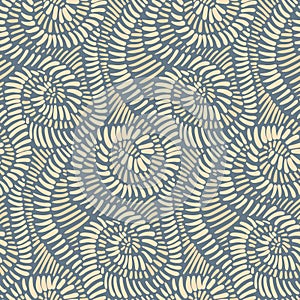 Seamless pattern, abstract background with hatched curls reminiscent of embroidery, doodle texture. Vector.