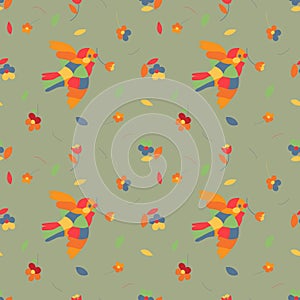 Seamless pattern with abstract birds and flowers
