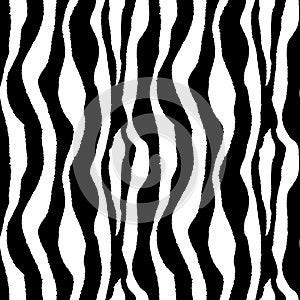 Seamless pattern of Abstract black and white stripes. Tiger or zebra skin texture. Print for fabric, wall wallpaper or wrapping