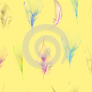 Seamless pattern with abstract colorful feathers.