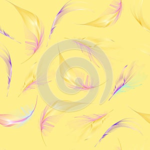 Seamless pattern with abstract colorful feathers.