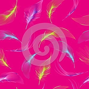 Seamless pattern with abstract colorful feathers