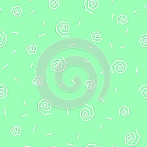 Seamless pattern of abstract cute playful curls on a green background.