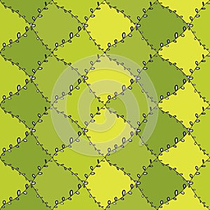Seamless pattern abstract doodle lines, traditional geometric damask ornament yellow green black background. Can be used for Gift