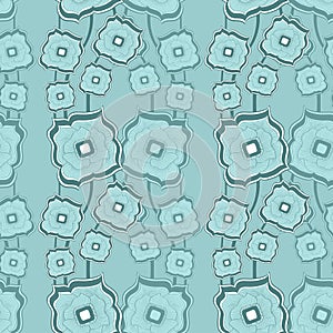 Seamless pattern with Abstract doodle square flowers blue
