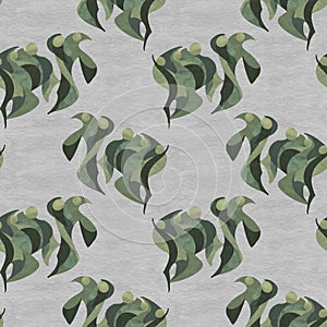 seamless pattern with abstract drawing in green colors