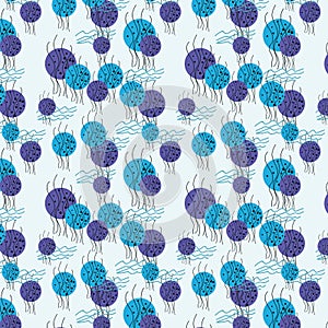 Seamless pattern from abstract elements in blue tones.