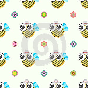 Seamless Pattern Abstract Elements Different Bee Insect Beetle With Flower Vector Design Style Background Illustration Texture