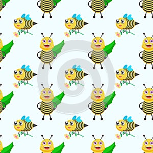 Seamless Pattern Abstract Elements Different Bee Insect Beetle With Flower Vector Design Style Background Illustration Texture