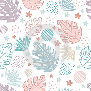 Seamless pattern abstract exotic plants soft colors