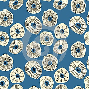 Seamless pattern with abstract flowers. Avan-garde cute cartoon background.