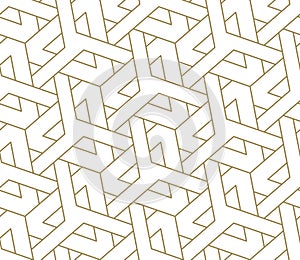 Seamless pattern with abstract geometric line texture, gold on white background. Light modern simple wallpaper, bright