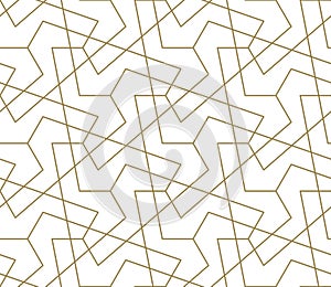 Seamless pattern with abstract geometric line texture, gold on white background. Light modern simple wallpaper, bright