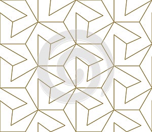 Seamless pattern with abstract geometric line texture, gold on white background. Light modern simple wallpaper, bright