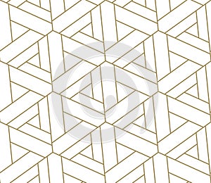 Seamless pattern with abstract geometric line texture, gold on white background. Light modern simple wallpaper, bright