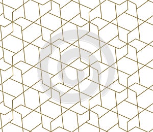 Seamless pattern with abstract geometric line texture, gold on white background. Light modern simple wallpaper, bright