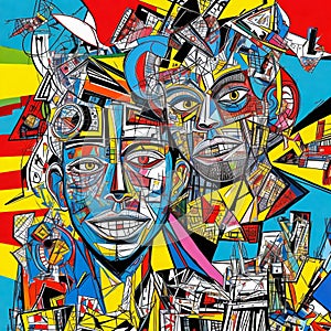 Seamless pattern with abstract geometric shapes in graffiti style