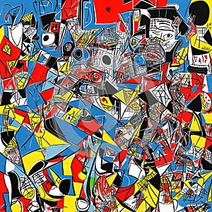 Seamless pattern with abstract geometric shapes in graffiti style