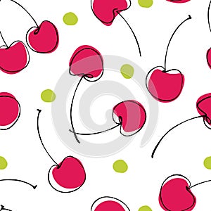 Seamless pattern of abstract  hand drawn berries cherry on white background.