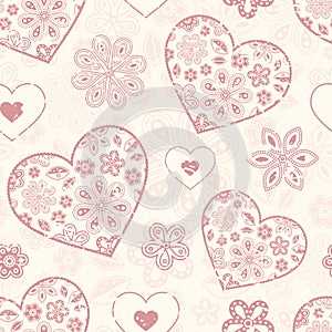 Seamless pattern with abstract hearts