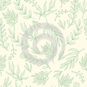 Seamless pattern abstract line art herbs vector illustration