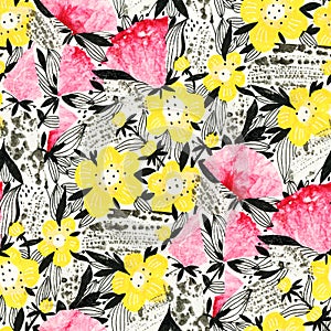 Seamless pattern with abstract pattern. Mixed media and collage