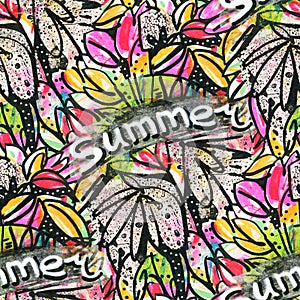 Seamless pattern with abstract pattern. Mixed media and collage