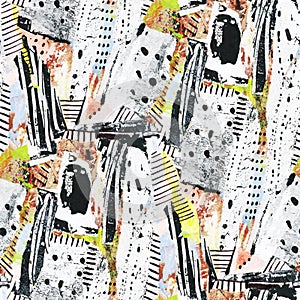 Seamless pattern with abstract pattern. Mixed media and collage