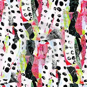 Seamless pattern with abstract pattern. Mixed media and collage