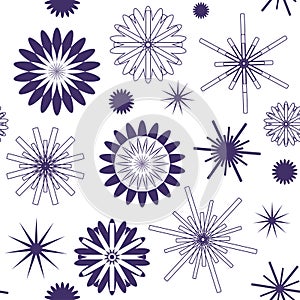 Seamless pattern with abstract monochrome snowflakes on a white background. Decorative pattern for festive wrappers