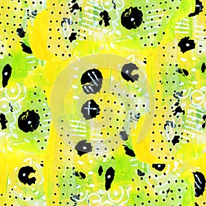 Seamless pattern with abstract pattern. Mixed media and collage