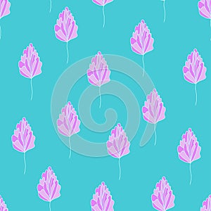 Seamless pattern with abstract pink flower on turquoise background. Simple botanical illustration for cover design,home